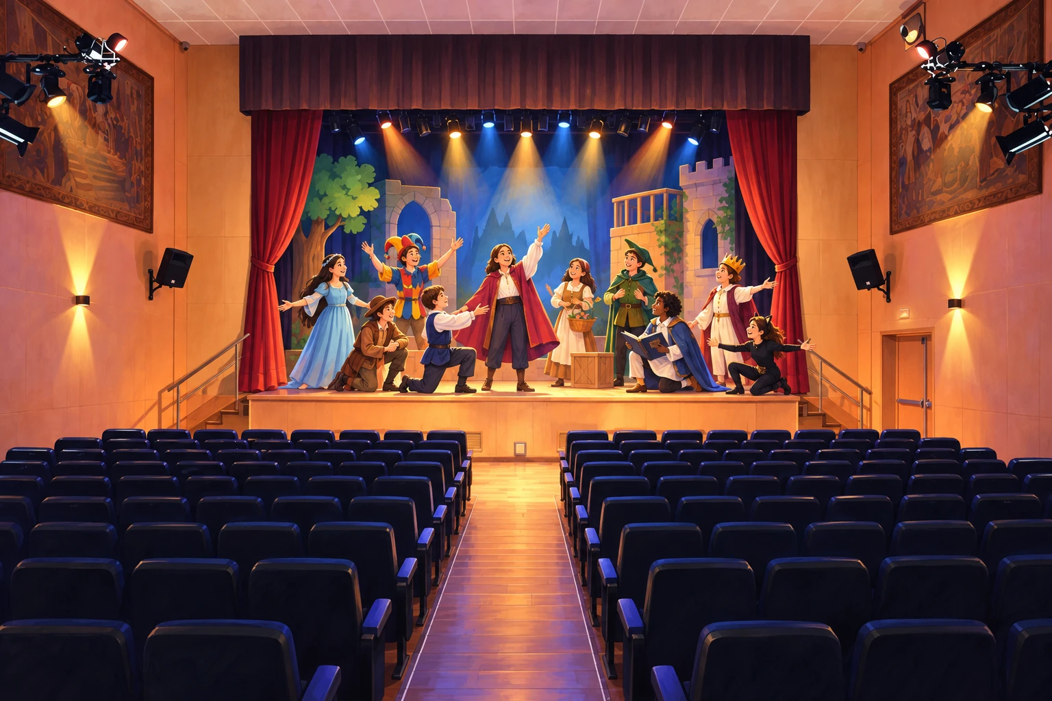 Alumnado representando una obra en el Teatro San Felipe Neri